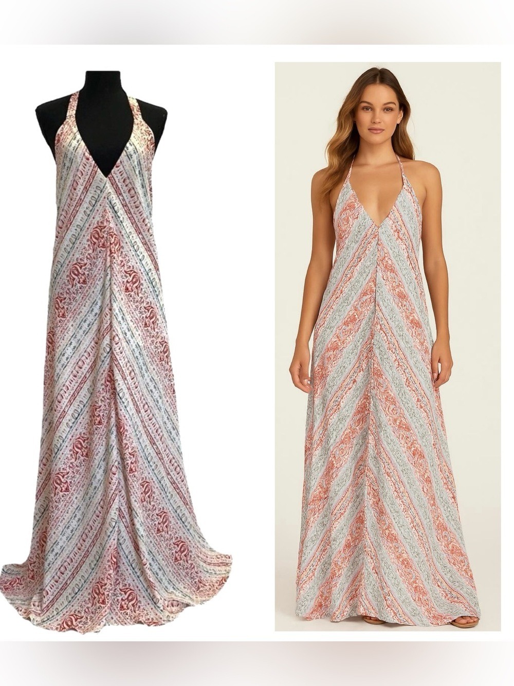 Olivaceous White multicoloured halter low back maxi dress Sz S NWT